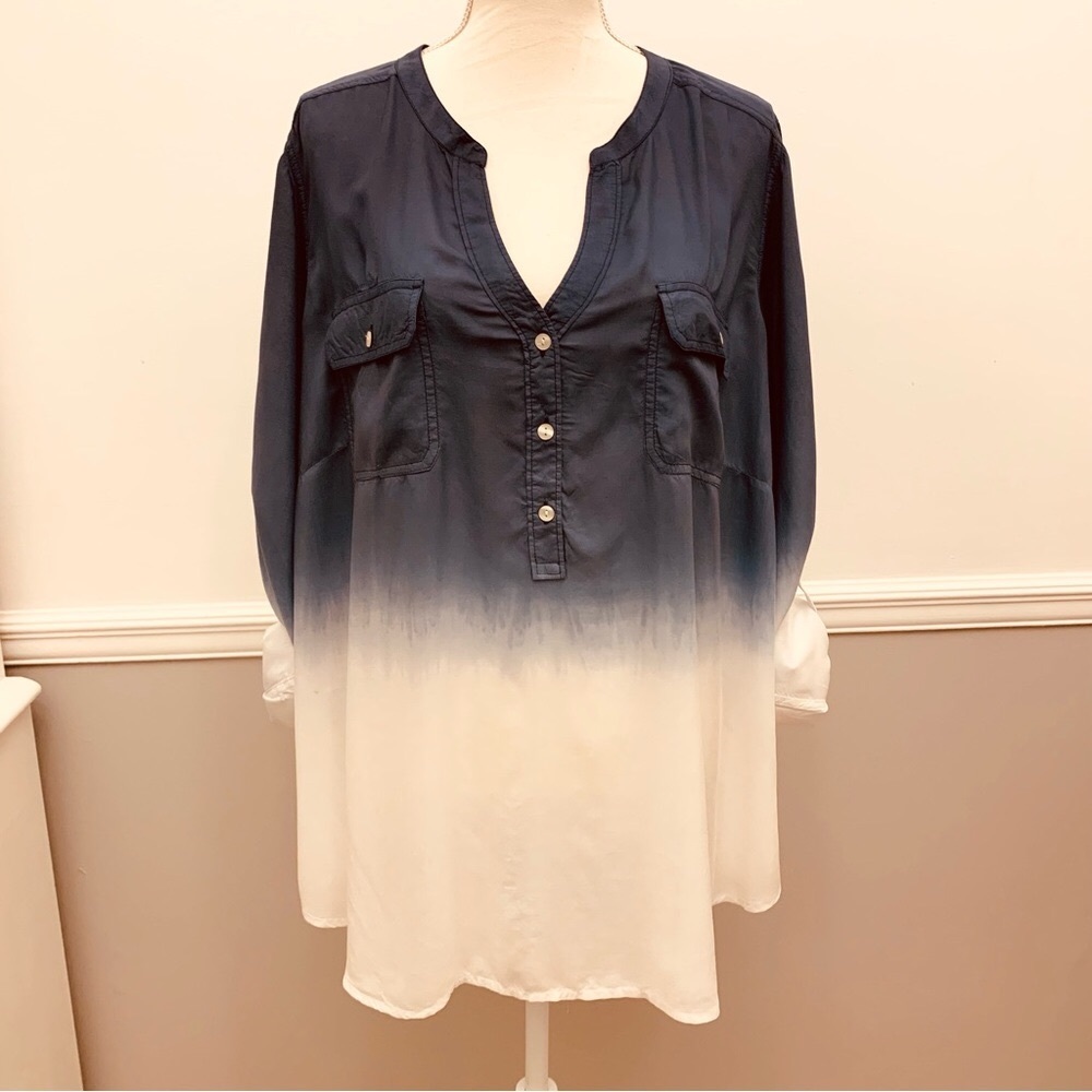 Lucky Brand Navy Dip Die  Roll-tap sleeve 100% Rayon Lightweight 3X